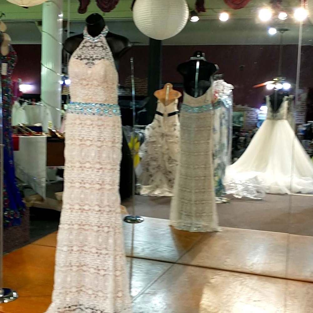 Envious ivory lace evening gown